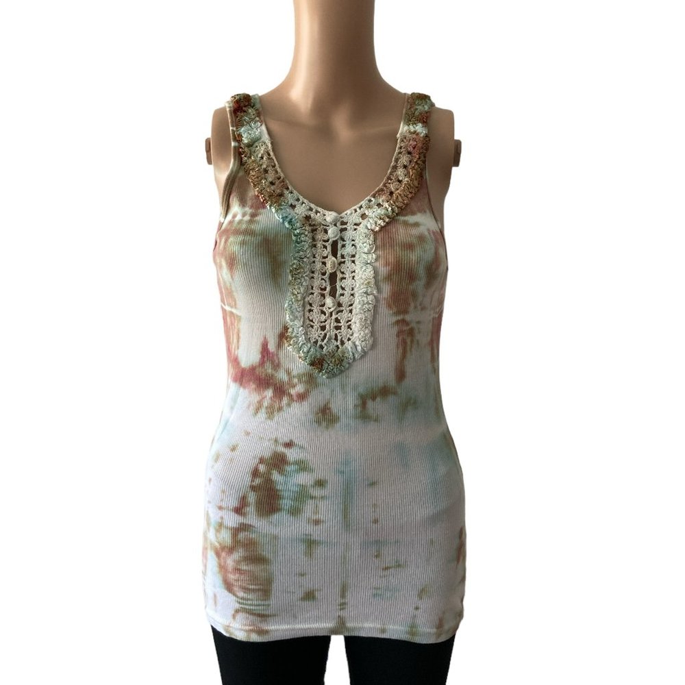 Blue Ruby Tie Dye Embroidered XL Tank Top